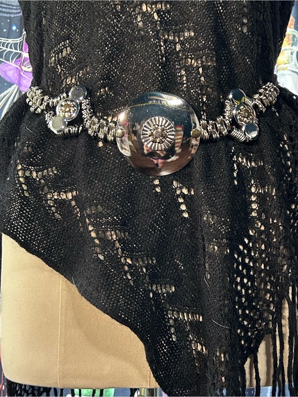 Vintage Antique 70s or 80s Silver & Gold Floral Metal Chunky Statement Belt